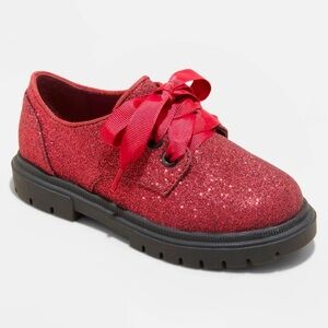 Cat & Jack Phoebe Oxford Lace-Up Shoes Red Glitter -